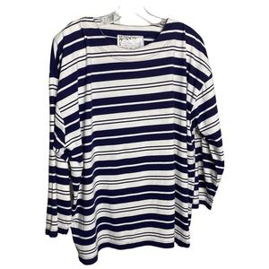 Golden Touch Women's Boxy-Fit Top Long Sleeve Blue White Striped Scoop‎ Neck 24W